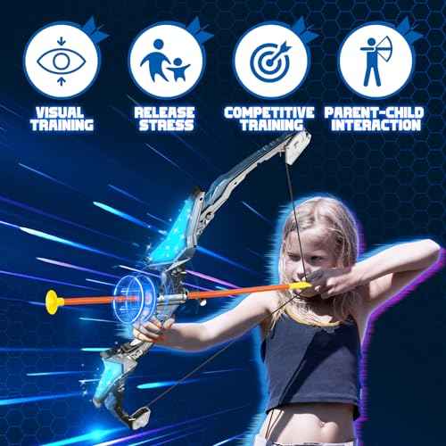 2 Pack Kids Bow and Arrow, 20 Suction Cup Arrows, 2 Archery Targets&Quiver, Light-up Set for 4 5 6 7 8 9 10 11 12 Year Old, Indoor Outdoor Toys for Ages 5-7 8-13 Boys Girls(Black & Blue)
