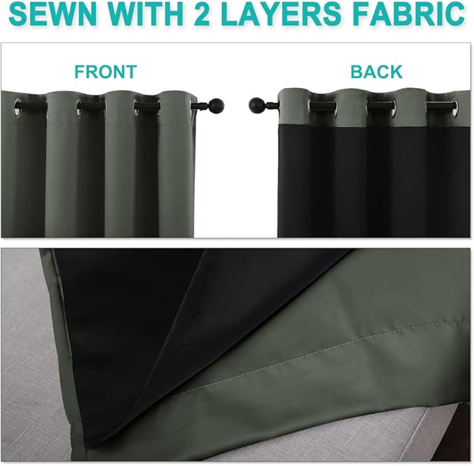 NICETOWN 100% Blackout Curtains 102" Long, Pair of Energy Smart & Noise
