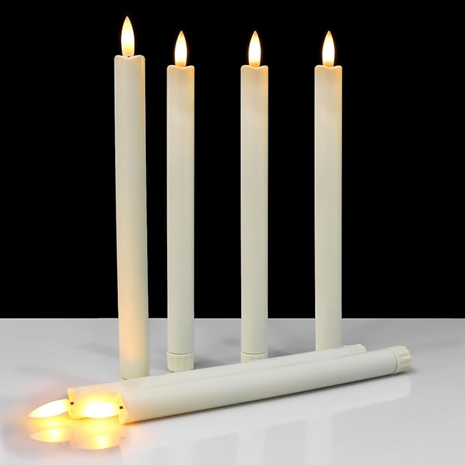 12PCS Flameless Taper Candles with 3D Flickering Flame Battery Operated Candles with 2 Remote with Button Cell Battery 10 Inch Ivory LED Candlesticks Window Candle for Christmas Home Decor