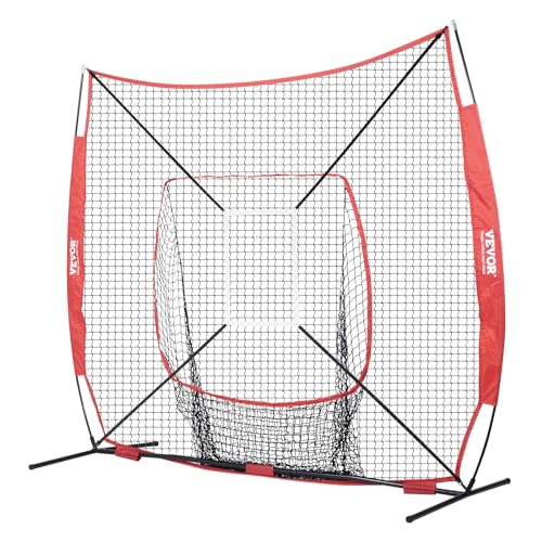 VEVOR Softball Practice Net, Portable Baseball Training Net for Hitting, Batting, Catching, Pitching - Backstop Equipment with Bow Frame, Carry Bag, Strike Zone, Batting Tee