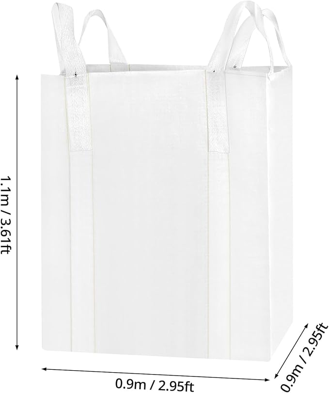 QWORK FIBC Bulk Bag, 4 Pack Sandbags 1 Ton Industrial Grade Bag Holds 2200 LBS, Woven Polypropylene Bags 35" x 35" x 43"