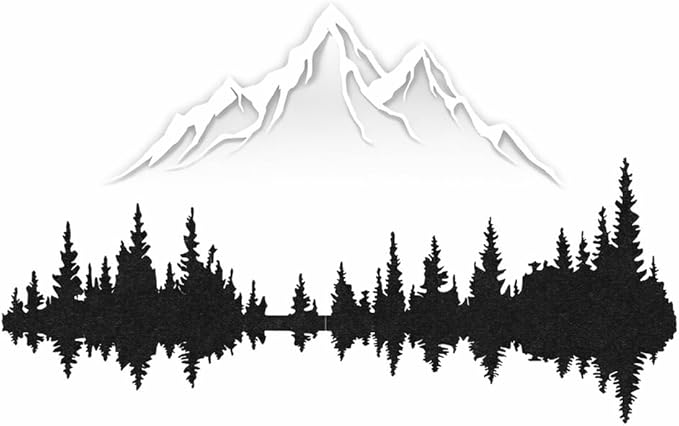 WOCHMANN,Mountain Lake Forest Large Metal Wall Art Black Minimalist Nature Silhouette Wall Decor Outdoor Landscape Wall Sculpture for Living Room, Bedroom, Kitchen or Office (Black & White, 47W'' x 31L'', Unframed)