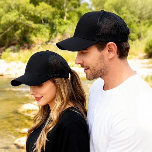 2-Pack Breathable Mesh Snapback Trucker Hats, Adjustable Baseball Caps for Men Women, Cotton-Poly Twill Outdoor