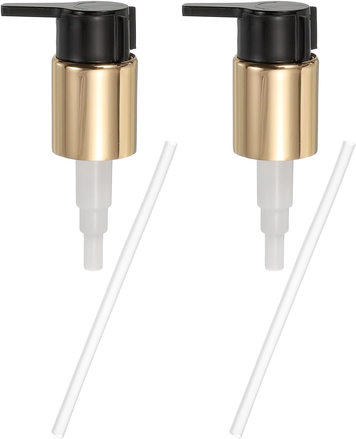 uxcell 2 Pcs Soap Dispenser Pump Heads, Hand Soap Dispensers Top Pumps Replacement Clip-on Pumphead for Standard 24/410 Neck Size Bathroom Lotion Shampoo Bottle, Gold Black