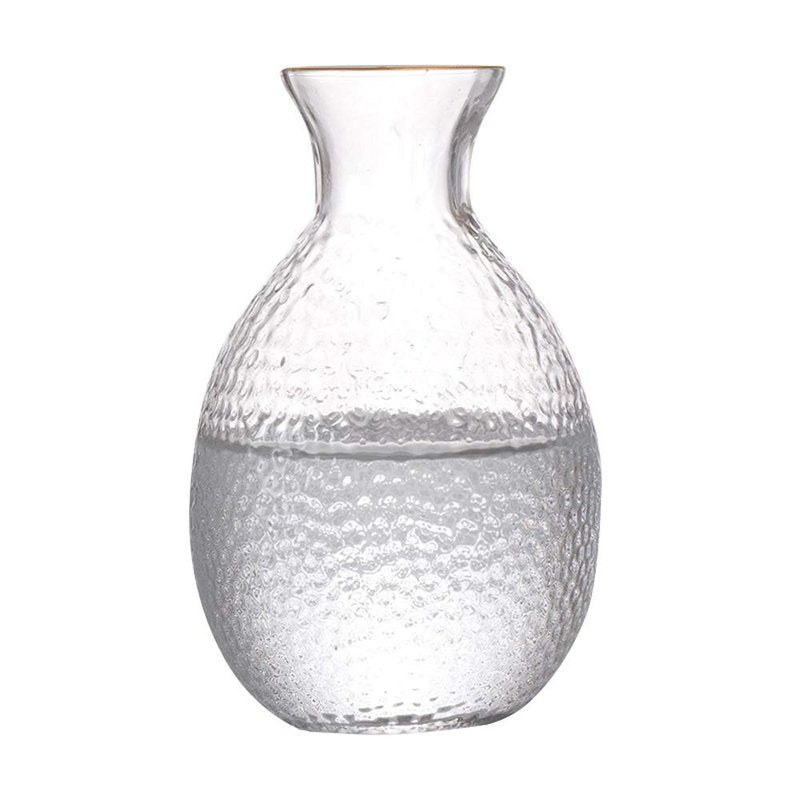 BOLLAER Sake Pot Set, Japanese Cold Sake Glasses, Clear Unique Trendy Floating Design, 1 Sake Carafe Bottle 1 Sake Tank and 4 Saki Cups for Cold/Warm/Hot Sake, Birthday Housewarming Gift Set