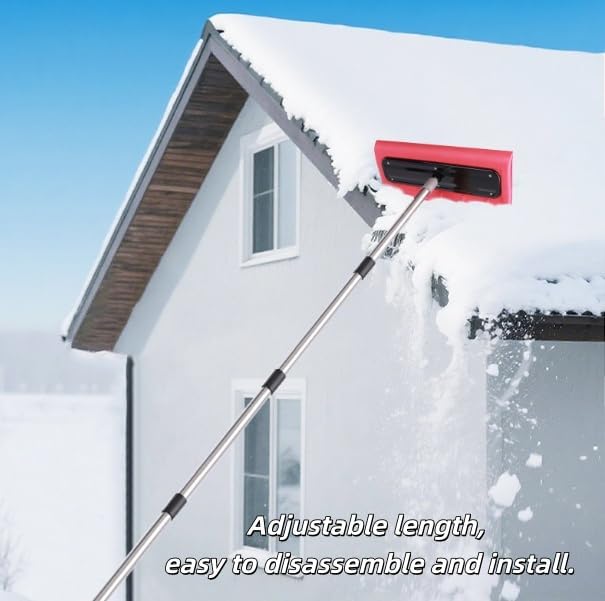 Roof Rake Snow Removal Tool, Snow Rake for House Roof, Adjustable Telescoping Snow Roof Rake, Foam Head Roof Snow Rake, Winter Cleaning Accessory, Rake Tool for Driveway Roof (2m)