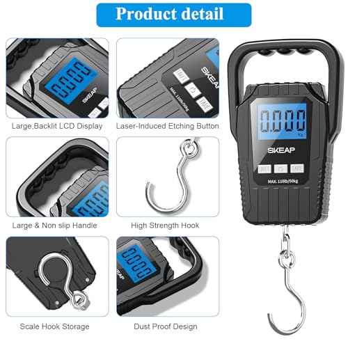 Digital Fish Scale Hanging Scale Fishing Scale, SKEAP 110lb/50kg Luggage Scale,Fish Weighing Scale, Upgrade Large Handle & Backlit LCD Display, Black,Fishing Gifts for Men,Black