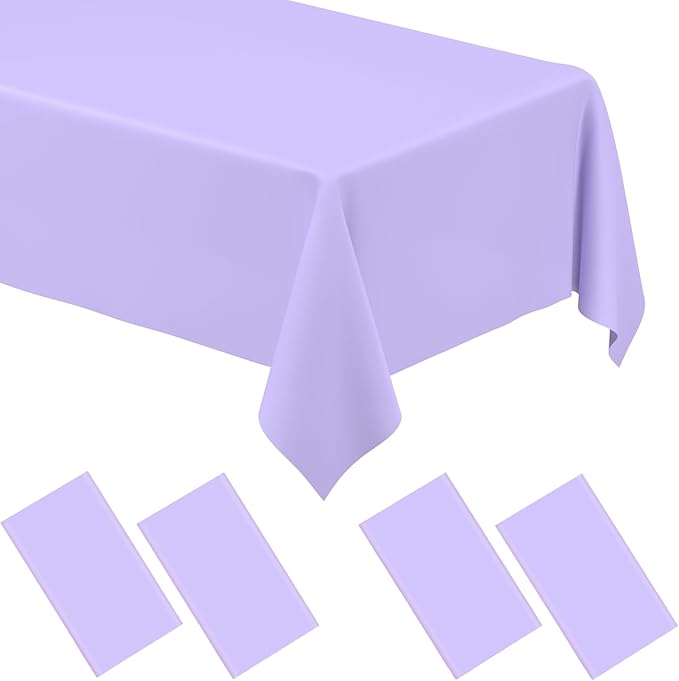 WNINK 4 Pack Light Purple Rectangular Plastic Tablecloths, Pastel Purple Disposable Table Covers 54" x 108" for Birthday, BBQ, Bridal Shower, Engagement Wedding, Picnic Parties and 8 ft Table Use