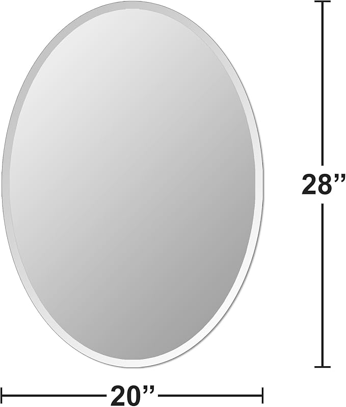Bathroom Mirror for Over Sink, Oval Frameless Mirror, Beveled Polished Wall