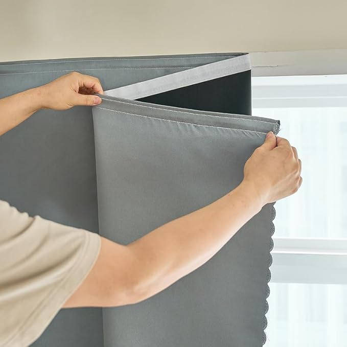 AJAZZ 100% Blackout Shades Window Cover Self Adhesive Curtains Sticky Curtain