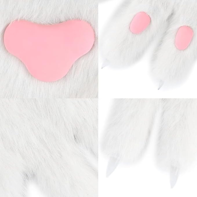 Faux fur wolf paw gloves with non-slip cat pad three-piece set, suitable for cosplay, Christmas, and Halloween party costumes