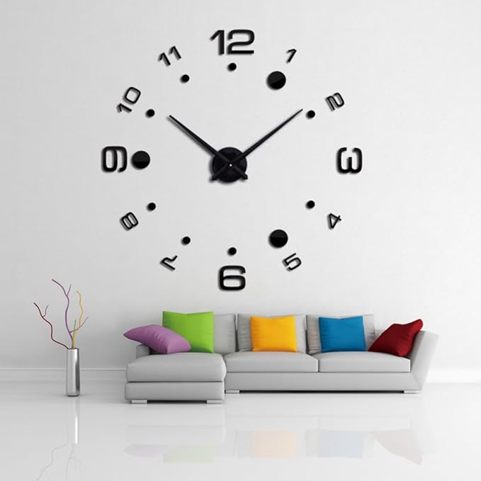 DIY 3D Wall Clock Large Frameless Watch Mirror Surface Wall Art Clock
