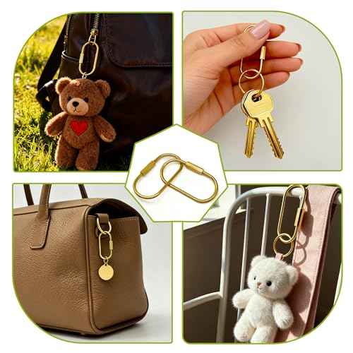 2 Pack Gold Carabiner Key Rings ? Brass Clip with Screw Lock, Key Organizer with 4 Rings, Jewelry Charm Holder for Handbags, Keys & Accessories for Men and Women