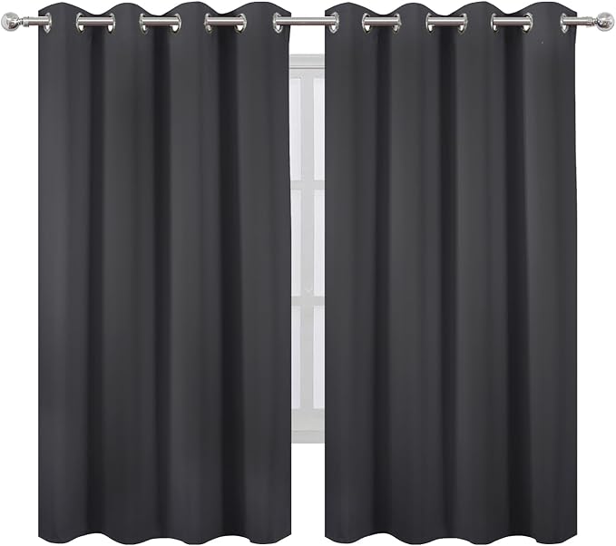 LEMOMO Dark Grey Blackout Curtains 52 x 63 Inch Length/Set of 2 Curtain