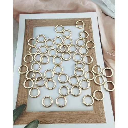 50pcs 1 Inch Metal Spring O Rings,Round Carabiners Clips Snap Hooks for Keychains, Purse, Shoulder Bag,DIY Crafts (Gold)