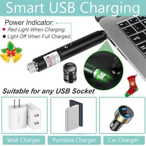 Laser Pointer, Green Laser Pointer Indicator Light, Long Range Lazer Pointer for Hiking, USB Charge