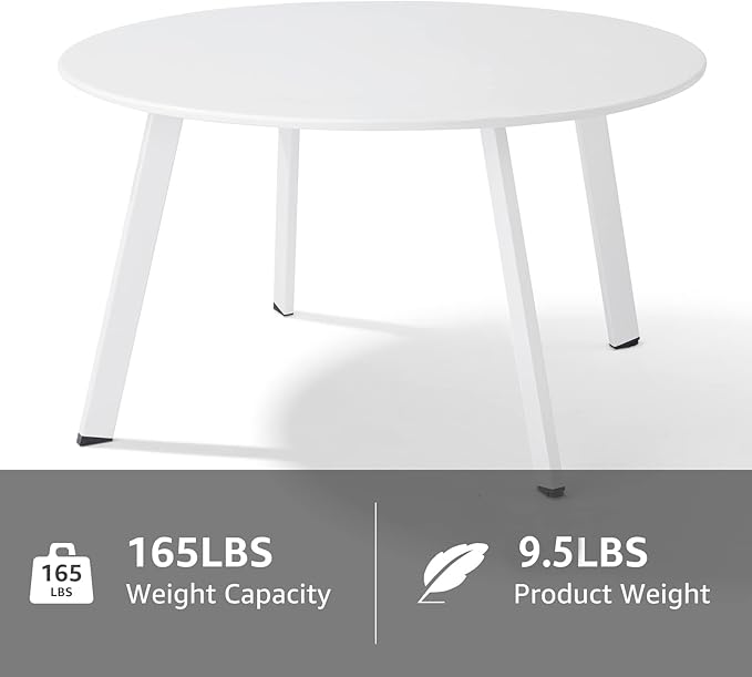 Meluvici Outdoor Side Table, Outdoor/Indoor Metal Steel Patio Coffee Table, Round Weather Resistant Anti-Rust, White