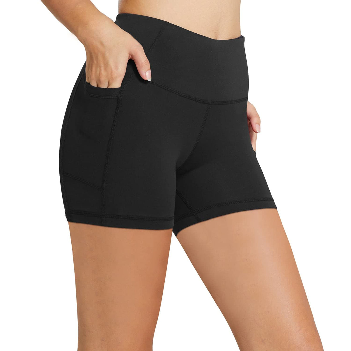 baleaf Biker Shorts for Women 5" Workout Yoga Gym Spandex Running Volleyball Compression Tummy Control Short with Pockets Black XS