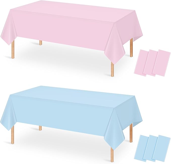 MASHAN 6Pack Gender Reveal Tablecloths, Disposable Plastic Pink and Blue Tablecloth, Rectangle Table Covers for Boy or Girl Baby Shower Party Decorations,54×108 Inch