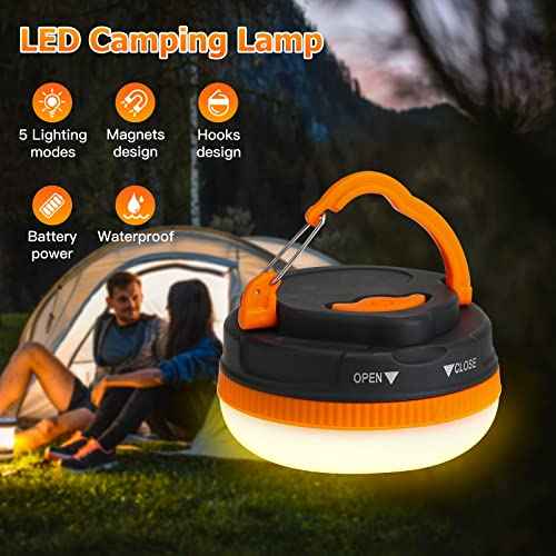Yizhet 2 Pack LED Camping Lantern, Camping Lamp Flashlights, Camping Light with Magnetic Base 5 Modes Portable Outdoor Tent Light for Hiking Fishing Camping (AAA Batteries Need Self-provided)