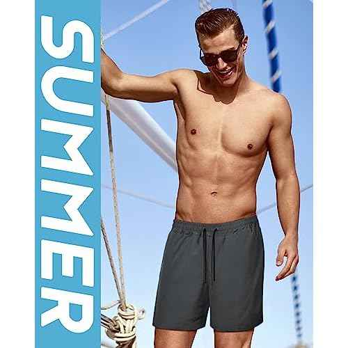 Fasker Mens Swim Trunks with Compression Liner 7" Inseam Quick Dry Bathing Suit Beach Shorts Swimming Trunks with Pockets