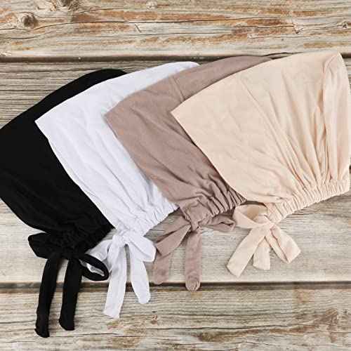 PHOGARY 2 Pcs Women Hijab Undercap, Islamic Muslim Under Hijab Cap Inner Under Scarf Hat Turban with Tie Back Closure