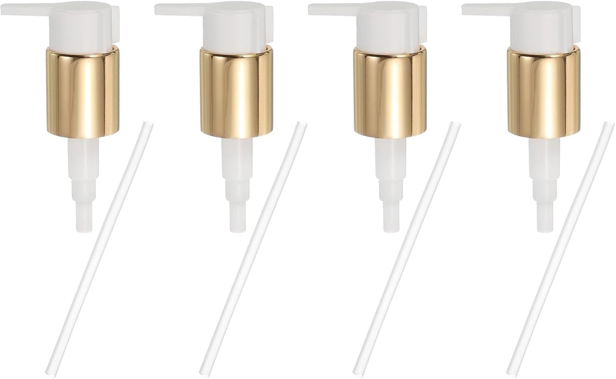 uxcell 4 Pcs Soap Dispenser Pump Heads, Hand Soap Dispensers Top Pumps Replacement Clip-on Pumphead for Standard 24/410 Neck Size Bathroom Lotion Shampoo Bottle, Gold White