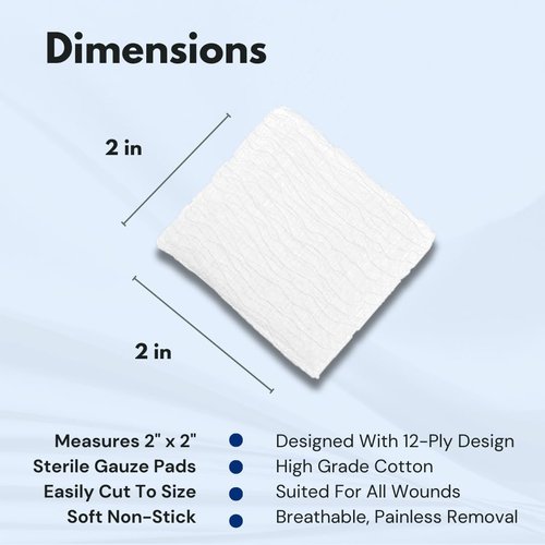 Dealmed 2’’ x 2’’ Sterile Gauze Pads (100 Count) Disposable and Individually Wrapped Medical Gauze Pads, Wound Care Product for First Aid Kit and Medical Facilities (Pack of 1)