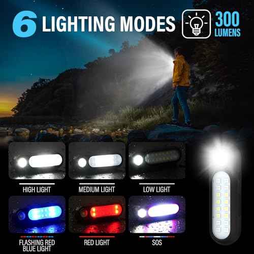 Yaklim Clip On Flashlight, Rechargeable Running Lights for Runners Portable Hands Free Flashlight for Walking Dog, Safety Light for Walking at Night, LED Work Light Warning Flashing Camping(1Pcs)