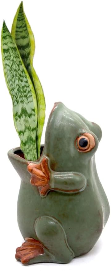 7" Ceramic Frog Shaped Plant Pot for Bonsai Flower Succulent Planter Candy Dish Pencil Holder Decor Multipurpose Green Frog Gift