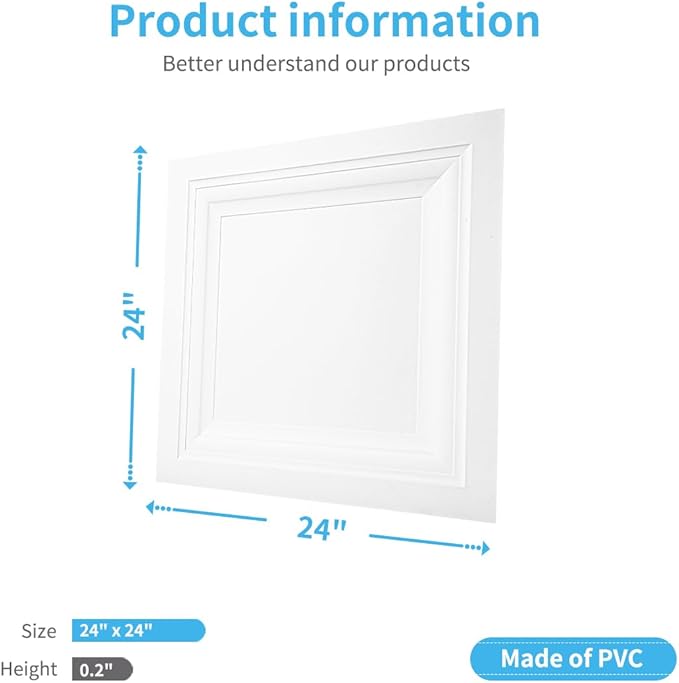 Art3d 24-Pack Square Drop Ceiling Tile 2ft x 2ft in White, PVC Ceiling Panel 24
