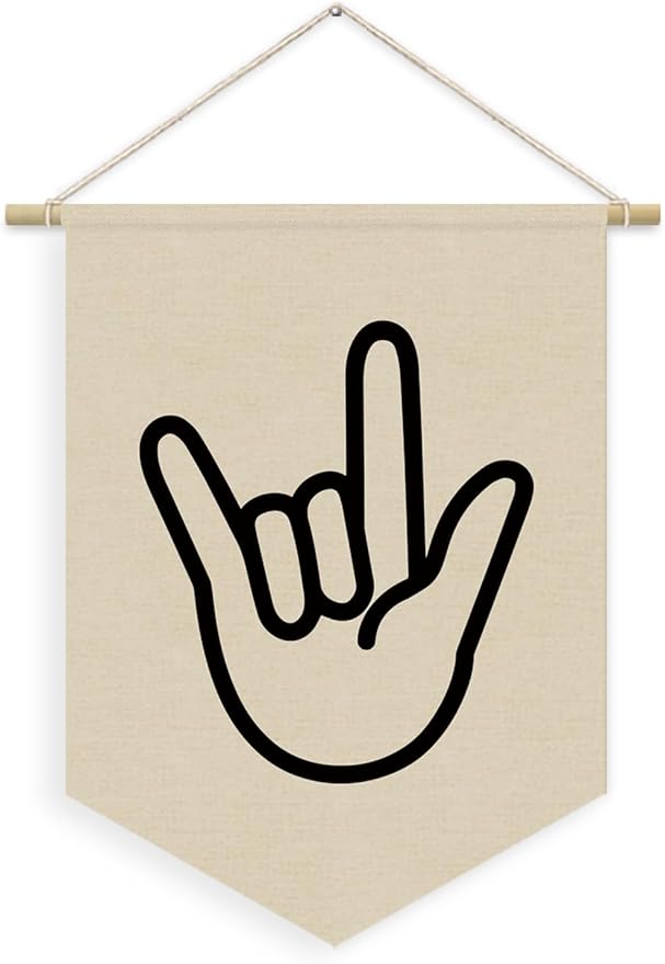 Kids Room Decor, Boy Nursery Linen Canvas Banner, I Love You Hand Sign Neutral Wall Hanging Pennant Flag Banner for Boys Kids Toddler Room Bedroom Playroom Decor, 15x11in