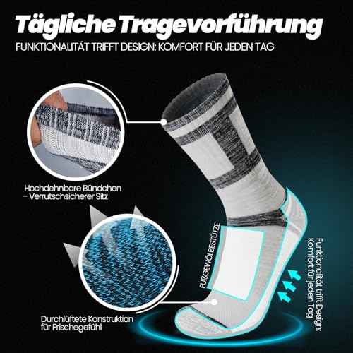 Wildarms 5 Pack Men¡¯s Crew Boot Socks Breathable Durable Cushioned Work Socks Athletic Socks with Moisture Wicking for Hiking