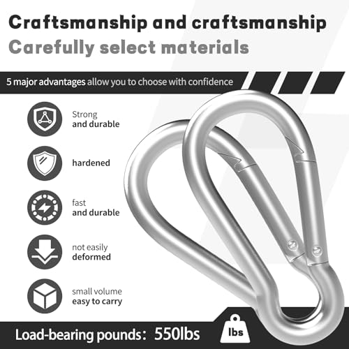 Carabiners Clip Spring Snap Hook,Heavy Duty Galvanized Steel Carabiner,Safety Quick Links Snap Hooks,Spring Clips for Swing Hammock Camping Keychain Outdoor