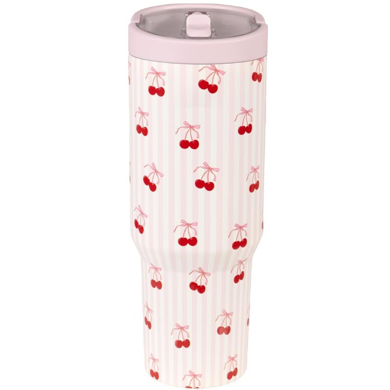 HydroJug Sport - Stainless Steel Tumbler with Straw, Vacuum Insulated, 32oz Leakproof Water Bottle, Ergonomic Design, Reusable, Dishwasher Safe, Rubber Base, Durable for Gym or Outdoors, Sweet Cherry
