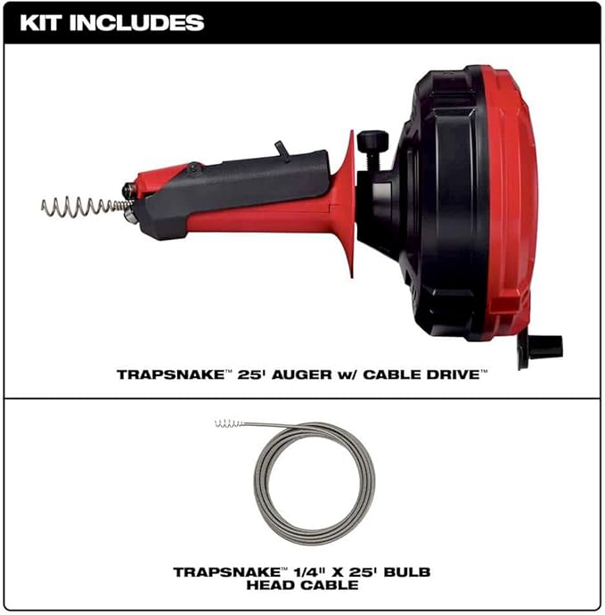 Trapsnake 25 Ft For Milwaukee Tool 49-16-2573 Auger With Cable Drive Drain Cleaner