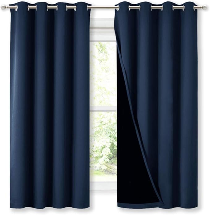 NICETOWN 100% Blackout Curtain Panels, Thermal Insulated Black Liner Curtains