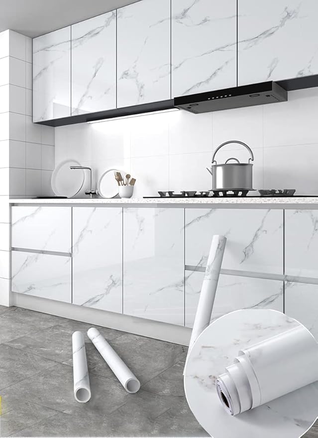 Glossy Marble Paper Granite Gray/White Wallpaper Peel and Stick Wallpaper Self