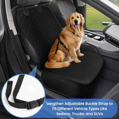 Dog Car Seat Covers, Waterproof Front Seat Cover for Dogs, Scratch-Proof, Nonslip Pet Passenger Seat Cover Protector, Universal Fit for Cars Trucks SUVs, Standard Size, Black