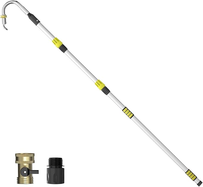 24FT Reach Gutter Cleaning Tools from Ground, Telescopic Rain Gutter Cleaners Tool with Quick Connect Adapter and Heavy Duty Wand for 2nd Story House