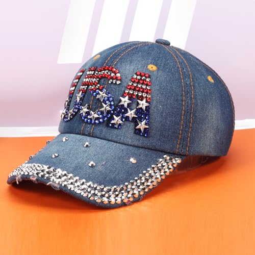 American Flag Hats Love Breast Cancer Adjustable Rhinestone Baseball Cap USA Patriotic Embroidered Baseball Trucker Hat
