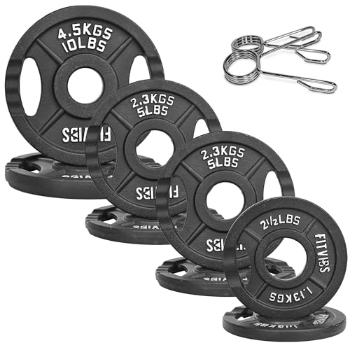 Fitvids Olympic Cast Iron 2-Inch Weight Plate for Strength Training & Weightlifting, Multiple Weights Available