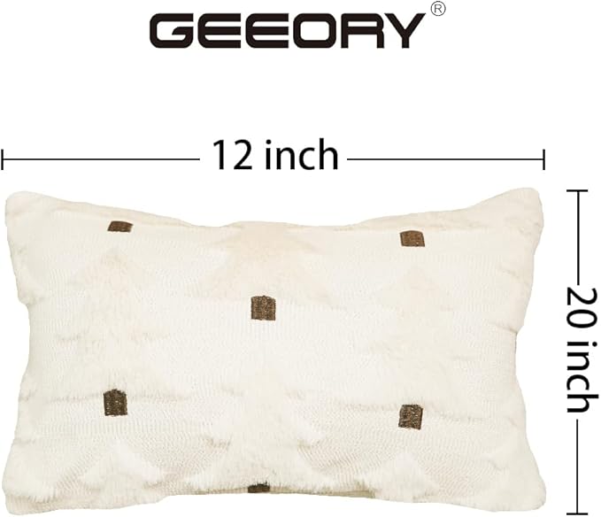 GEEORY Christmas Pillow Covers 12x20 Inch Set of 2, Christmas Decorations Xmas Tree Soft Plush Fluffy Faux Fur Decorative Throw Pillows Farmhouse Winter Cushion Case Beige Brown GC034-12