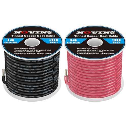14 Gauge Marine Wire 14 AWG Marine Grade Wire Include 14 Gauge 30FT Red & 30FT Black,14AWG Oxygen-Free Tinned Copper Electrical Cable for Automotive Boat Lighting Outdoor RV Camper Trailer