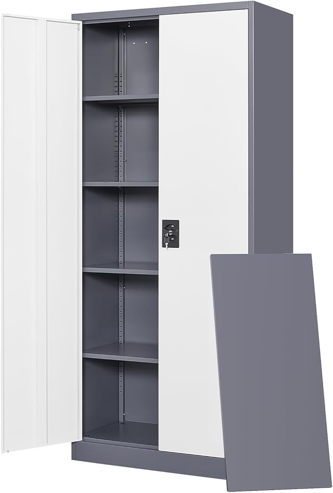 Letaya Metal Garage Storage Cabinets with Lock Door and Adjustable Shelves, Steel Tool Cabinets for Home,Office,Warehouse Organisieren (Gery White, 71" H)