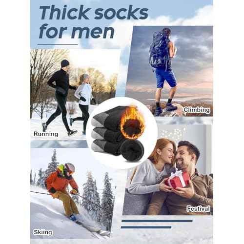 Senker Fashion Merino Wool Hiking Socks for Men, Warm Crew Socks W/Cushion Moisture Wicking for Trekking Work Outdoor
