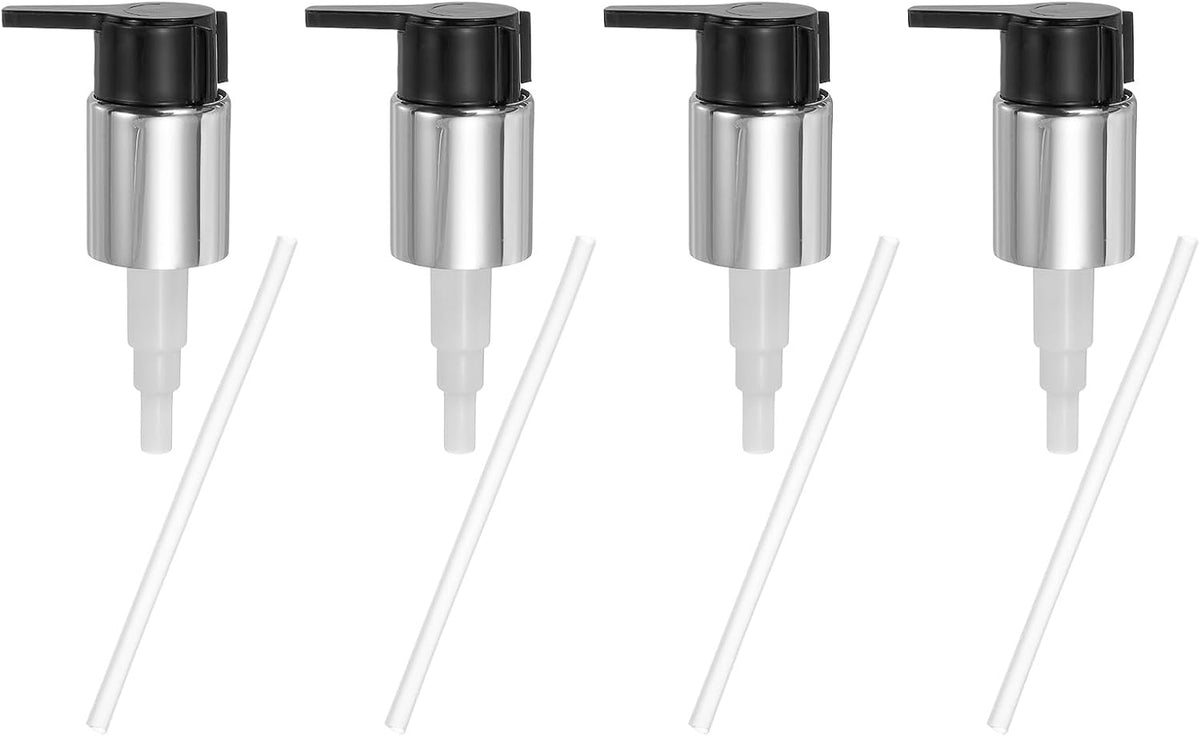 uxcell 4 Pcs Soap Dispenser Pump Heads, Hand Soap Dispensers Top Pumps Replacement Clip-on Pumphead for Standard 24/410 Neck Size Bathroom Lotion Shampoo Bottle, Silver Black