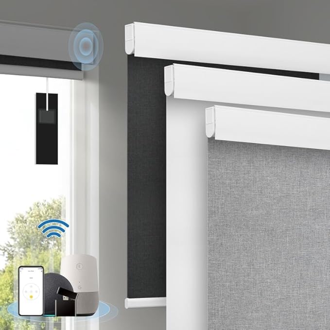 Motorized Blinds with Remote, Cordless Smart Blinds with Valance Cover