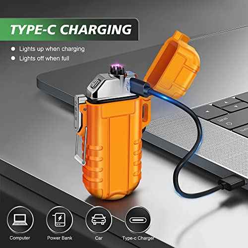 Lafagiet USB-C Rechargeable Lighter, Dual Electric arc, Waterproof, Flame-Less, Windproof Plasma lighters for Grill, Survival, Camping, Candle