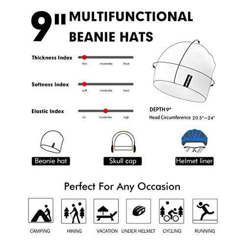 EMPIRELION 9" Multifunctional Lightweight Beanies Hats Snug Fitting, Running Skull Cap Helmet Liner Sleep Caps